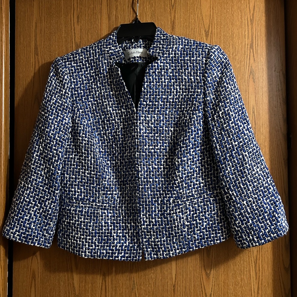 Calvin Klein Black and Blue Tweed Jacket